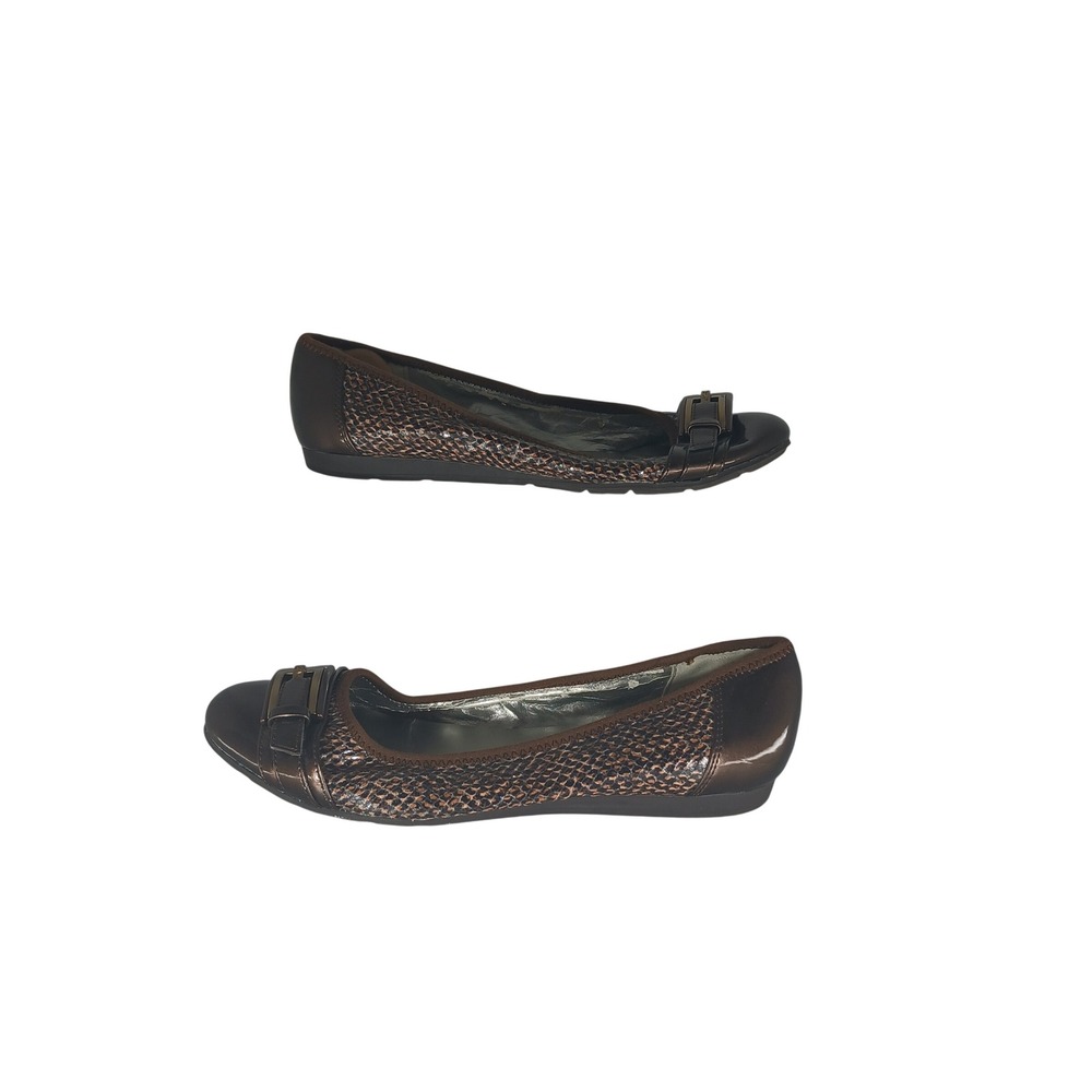 Anne Klein Sport AKTALORIE Flats 9M Bronze Snake Embossed Metallic Buckle Shoes